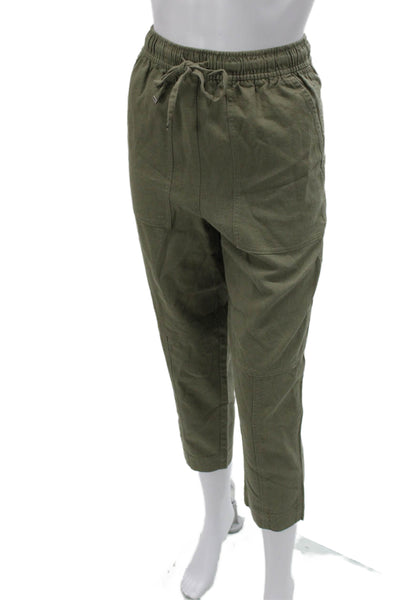 Zara Women Cropped Jogger Pants Green Linen Viscose Drawstring Size S