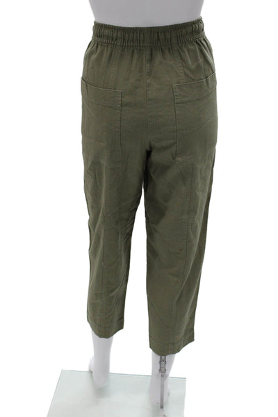 Zara Women Cropped Jogger Pants Green Linen Viscose Drawstring Size S