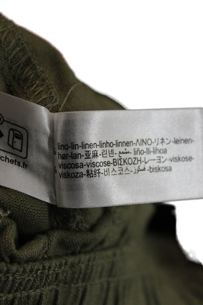 Zara Women Cropped Jogger Pants Green Linen Viscose Drawstring Size S