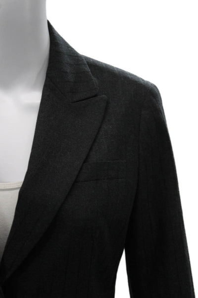 Theory Women Charcoal Striped Wool Blend Button Blazer Size 10