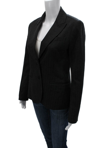 Theory Women Charcoal Striped Wool Blend Button Blazer Size 10