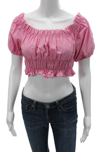 Zara Women Cropped Blouse Pink Square Neck Short Sleeve Polyester Blend Size M