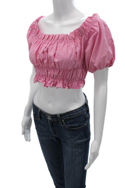 Zara Women Cropped Blouse Pink Square Neck Short Sleeve Polyester Blend Size M