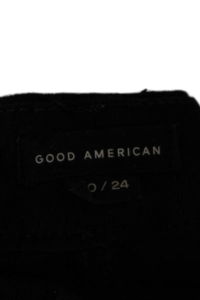 Good American Women Ankle Cropped High Rise Jeans Black Button Size 24