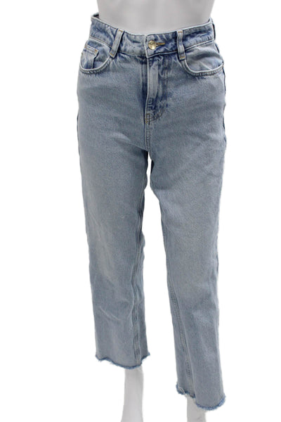 Zara Women High Rise Cropped Mom Jeans Light Blue Size 0