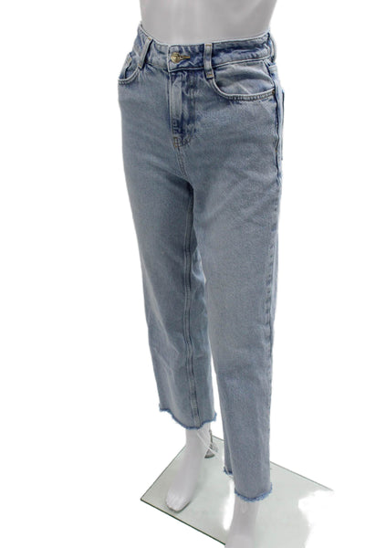 Zara Women High Rise Cropped Mom Jeans Light Blue Size 0
