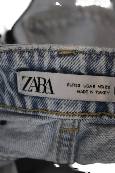 Zara Women High Rise Cropped Mom Jeans Light Blue Size 0