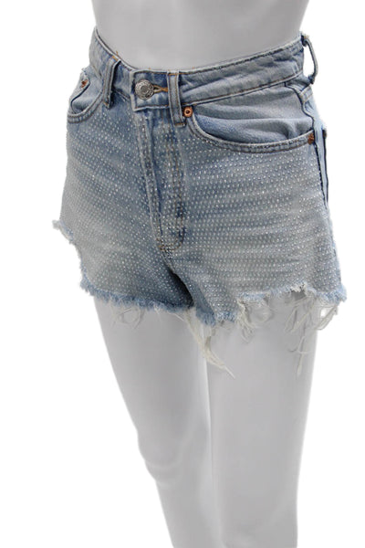 Zara Womens Light Blue Polka Dot Cotton Blend Button Front Shorts Size 0