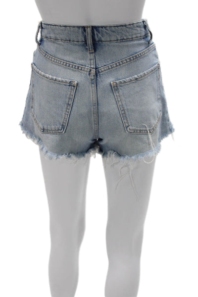Zara Womens Light Blue Polka Dot Cotton Blend Button Front Shorts Size 0