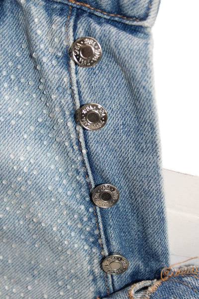 Zara Womens Light Blue Polka Dot Cotton Blend Button Front Shorts Size 0