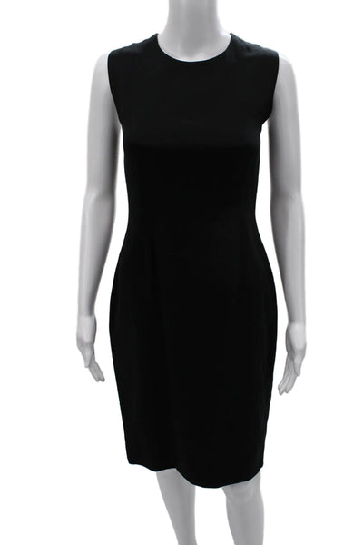 Sylvia Heisel Women Sheath Dress Black Sleeveless Crew Neck Zip Midi Size 6