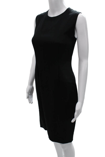 Sylvia Heisel Women Sheath Dress Black Sleeveless Crew Neck Zip Midi Size 6
