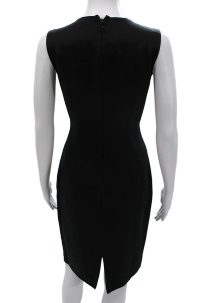 Sylvia Heisel Women Sheath Dress Black Sleeveless Crew Neck Zip Midi Size 6