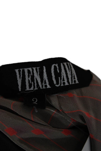 Vena Cava Women Shirt Dress Beige Silk V Neck Short Sleeve Geometric Size S