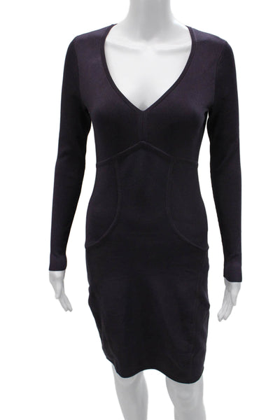Ted Baker London Women Bodycon Sweater Dress Dark Blue V-Neck Longsleeve Size 2