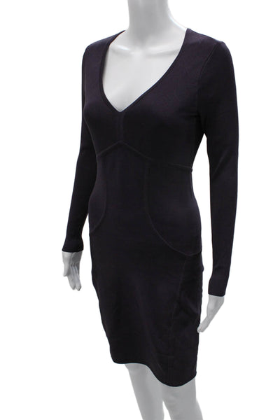 Ted Baker London Women Bodycon Sweater Dress Dark Blue V-Neck Longsleeve Size 2