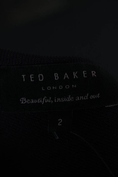 Ted Baker London Women Bodycon Sweater Dress Dark Blue V-Neck Longsleeve Size 2