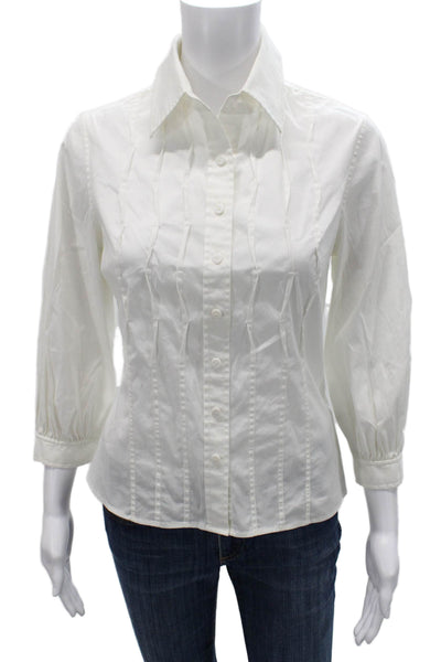 St. John Sport Women White Collared 3/4 Sleeve Button-Up Blouse Size PP