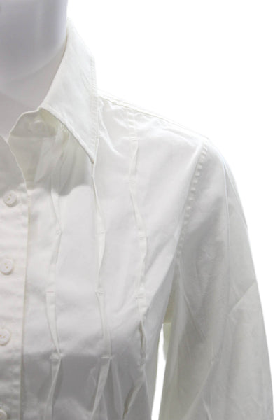 St. John Sport Women White Collared 3/4 Sleeve Button-Up Blouse Size PP