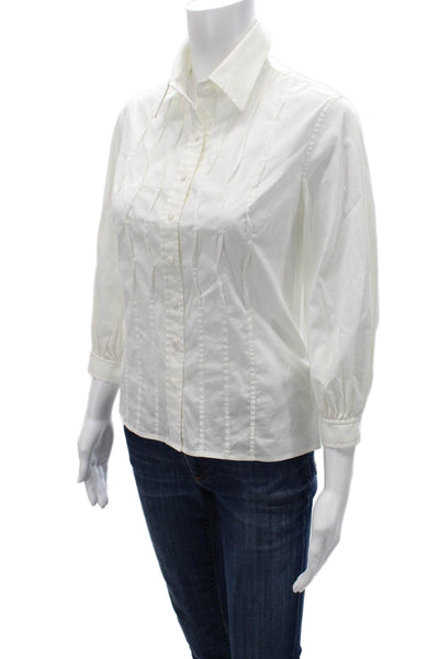 St. John Sport Women White Collared 3/4 Sleeve Button-Up Blouse Size PP