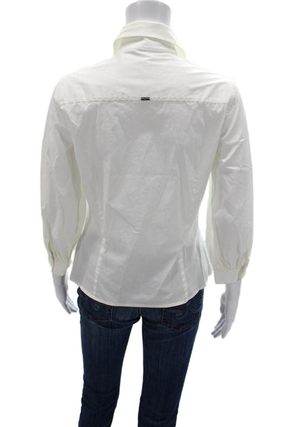 St. John Sport Women White Collared 3/4 Sleeve Button-Up Blouse Size PP