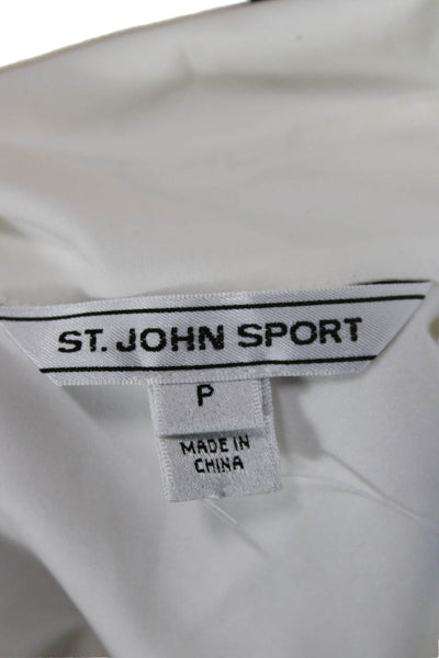 St. John Sport Women White Collared 3/4 Sleeve Button-Up Blouse Size PP