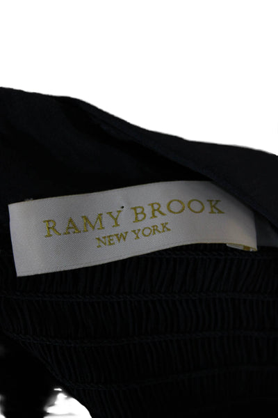 Ramy Brook Womens Dark Blue Mock Neck Zip Blouse Long Sleeve Polyester Size L