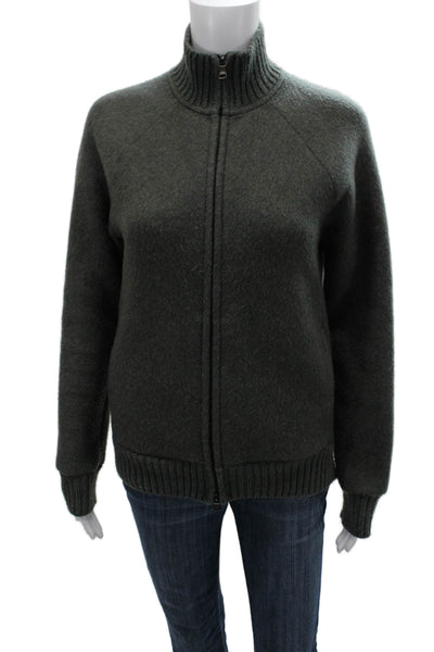 Armani Exchange Women Full Zip Sweater Dark Gray High Neck Long Sleeve Size XS
