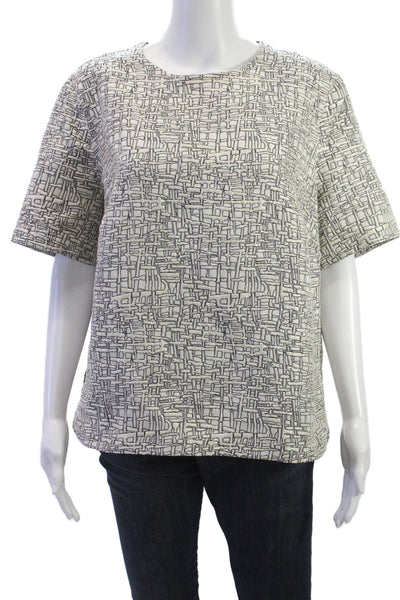 Akris Punto Womens Beige Geometric Crew Neck Short Sleeve Blouse Zip Size 16