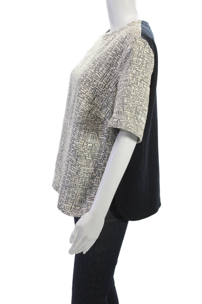 Akris Punto Womens Beige Geometric Crew Neck Short Sleeve Blouse Zip Size 16