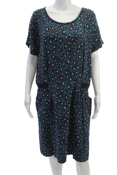 Gerard Darel Women Silk Black Leopard Shift Dress Short Sleeve Zip Size 46