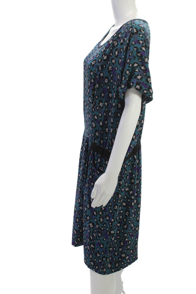 Gerard Darel Women Silk Black Leopard Shift Dress Short Sleeve Zip Size 46