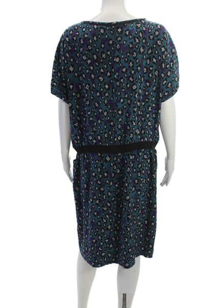 Gerard Darel Women Silk Black Leopard Shift Dress Short Sleeve Zip Size 46