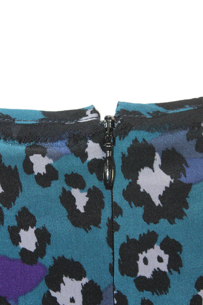 Gerard Darel Women Silk Black Leopard Shift Dress Short Sleeve Zip Size 46