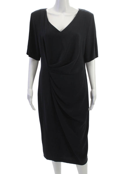 Escada Women Sheath Dress Black V-Neck Short Sleeve Knee Length Size 44
