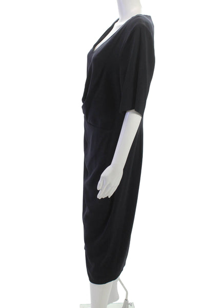 Escada Women Sheath Dress Black V-Neck Short Sleeve Knee Length Size 44