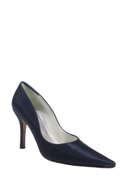 Stuart Weitzman Womens Satin Pointed Toe Pumps Navy Blue Size 8 Medium