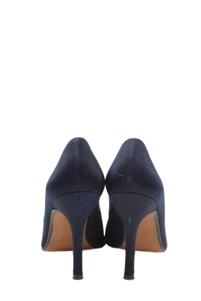 Stuart Weitzman Womens Satin Pointed Toe Pumps Navy Blue Size 8 Medium