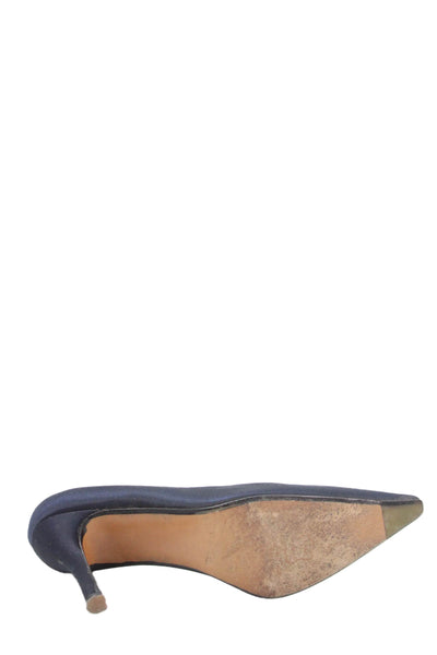 Stuart Weitzman Womens Satin Pointed Toe Pumps Navy Blue Size 8 Medium