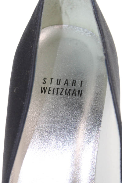 Stuart Weitzman Womens Satin Pointed Toe Pumps Navy Blue Size 8 Medium