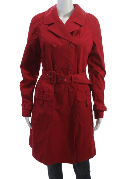 Sigrid Olsen Womens Trench Coat Red Cotton Buckle Collared Long Sleeve Size S
