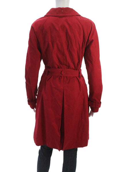 Sigrid Olsen Womens Trench Coat Red Cotton Buckle Collared Long Sleeve Size S