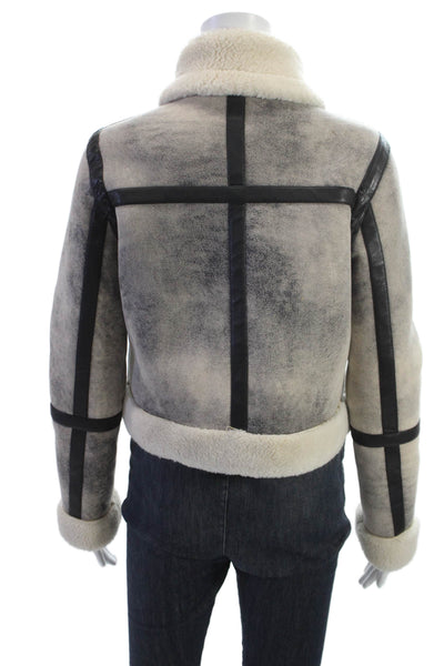 Stand Studio Womens Bomber Jacket Beige Zip Collared Polyester Size 34