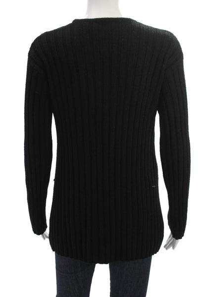 DKNY Women Cardigan Black Striped V-Neck Button Rayon Blend Long Sleeve Size S
