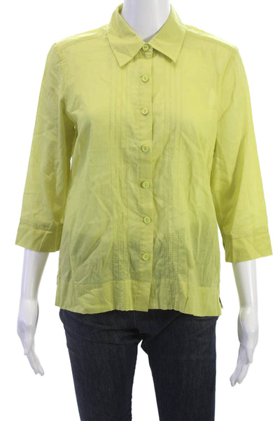 Sigrid Olsen Women Yellow 100% Cotton Button-Up Blouse 3/4 Sleeve Size S