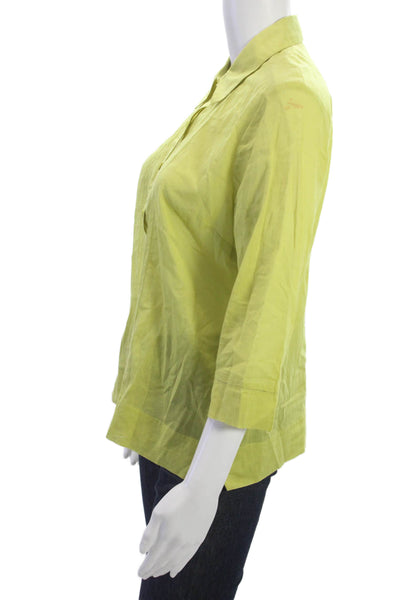 Sigrid Olsen Women Yellow 100% Cotton Button-Up Blouse 3/4 Sleeve Size S