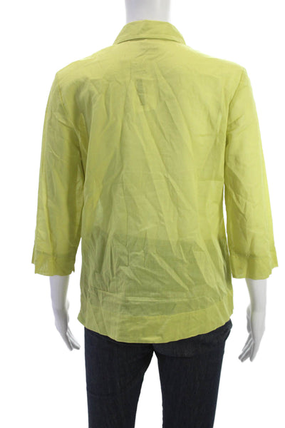 Sigrid Olsen Women Yellow 100% Cotton Button-Up Blouse 3/4 Sleeve Size S