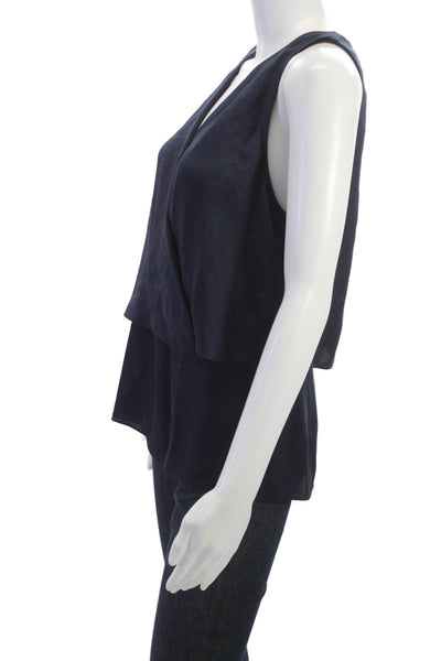 Theory Women Silk V-Neck Sleeveless Tank Dark Blue Classic Solid Size M