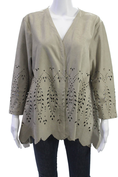 Multiples Womens Beige V-Neck 3/4 Sleeve Button Cardigan Boho Size S