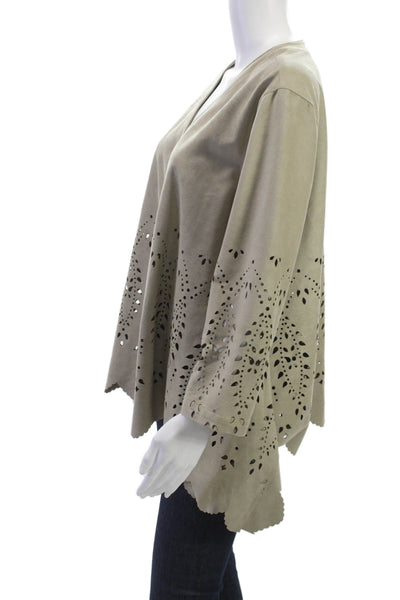 Multiples Womens Beige V-Neck 3/4 Sleeve Button Cardigan Boho Size S